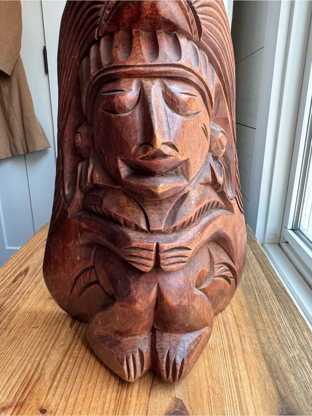 Vintage Hand Carved Wood Tribal Figure Sculpture Tiki Polynesian Oceanic Decor - Picture 3 of 12